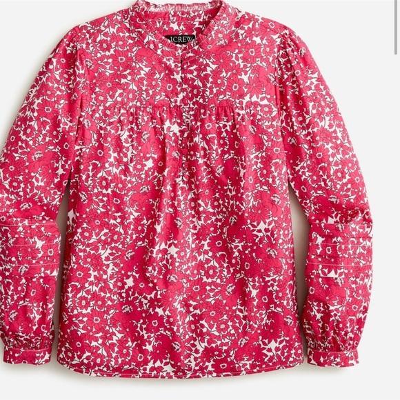 NWT Button-front ruffleneck popover in blushing meadow cotton poplin size large - Picture 2 of 8